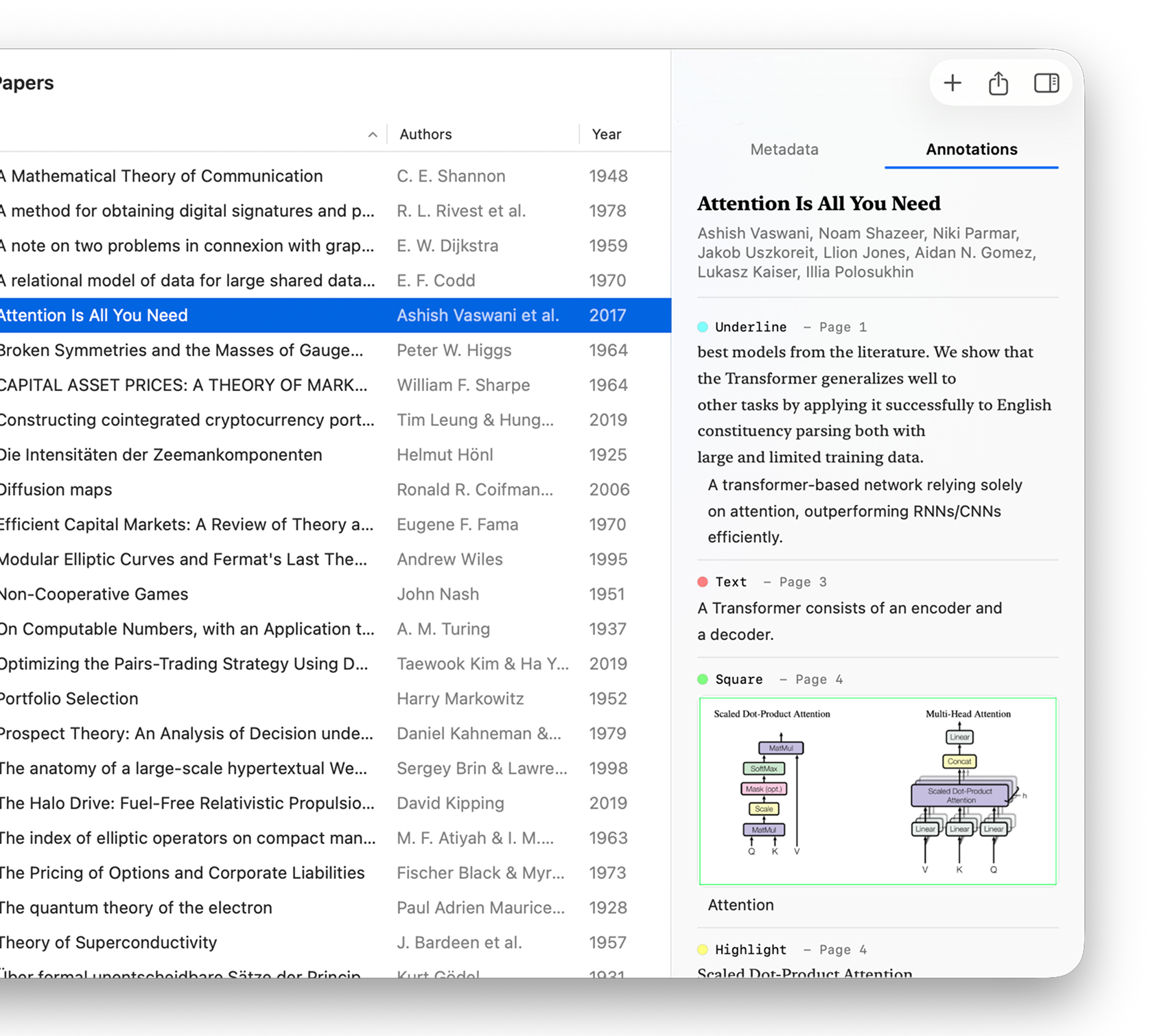 PDF annotation extraction in Lattice — highlights and notes shown in the inspector panel